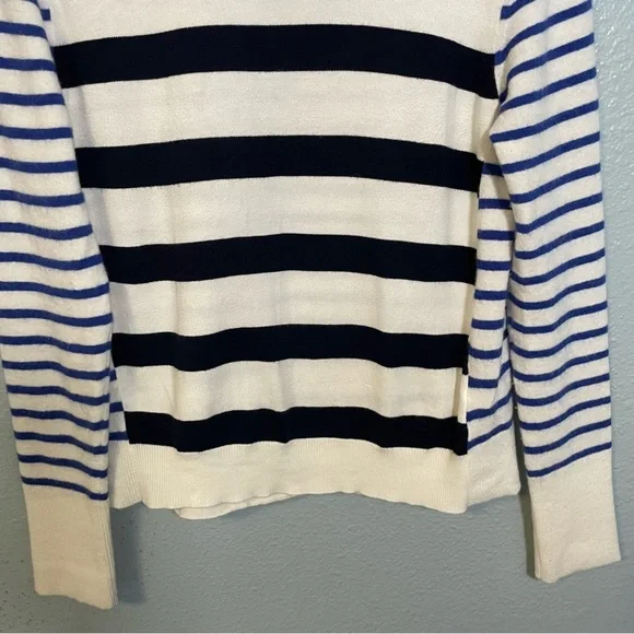 La Ligne Bold Navy Stripe Fuzzy Crewneck Pullover Sweater - Picture 5 of 12